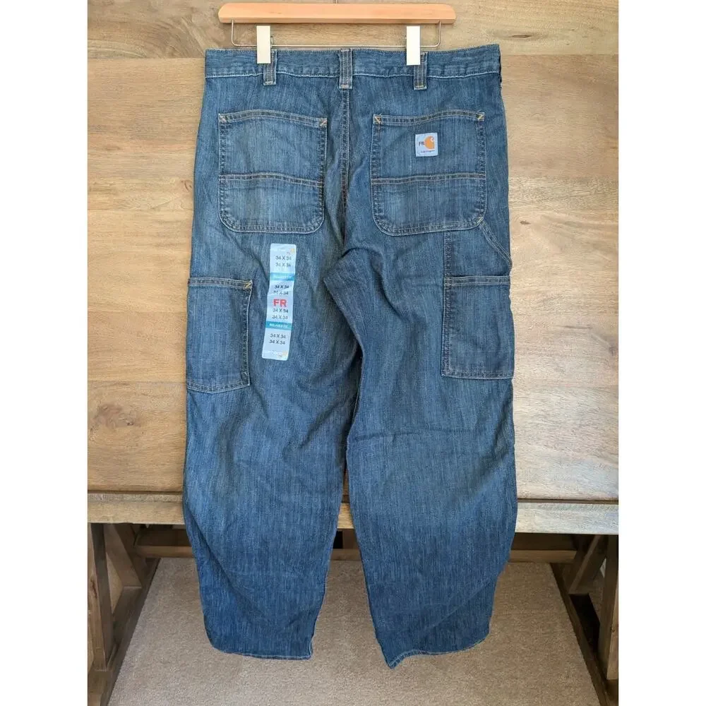 Carhartt Jeans Mens 34x34 Blue Denim Flame Resistant Relaxed Fit Rugged Flex NWT